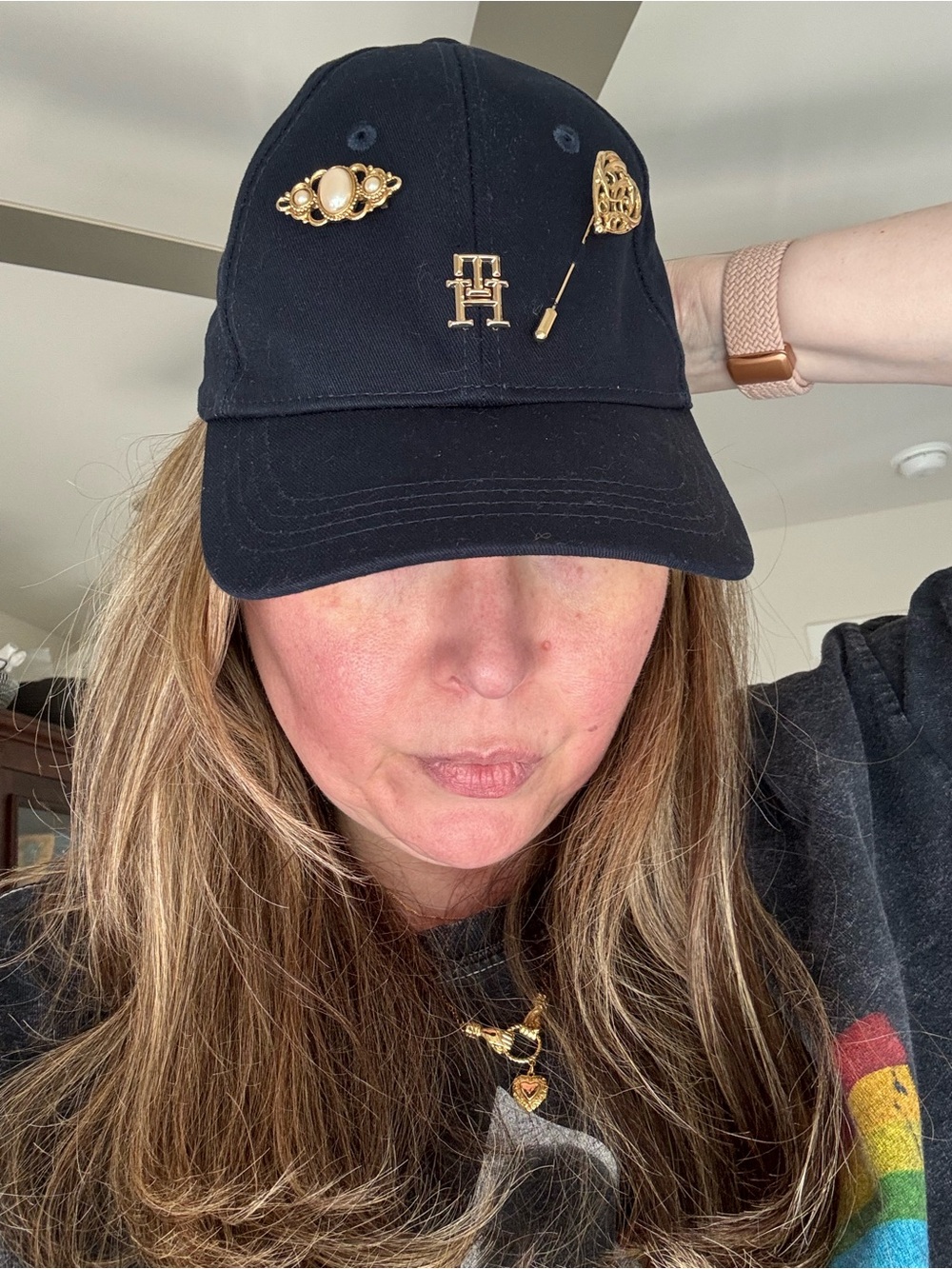 Navy Baseball Hat with Gold Pins